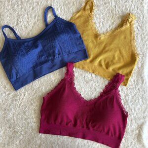 Maurices 2X XXL Bralette Sports Bra Set of 3 Removable Padding Lace Straps
